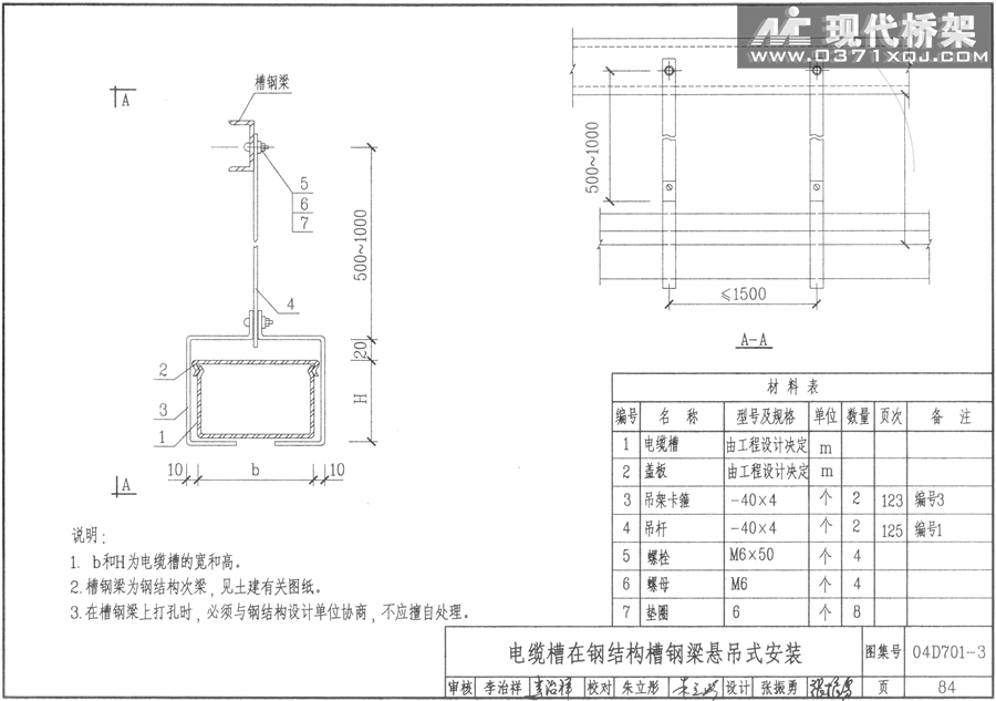 电缆槽在钢结构槽钢悬梁悬吊式安装