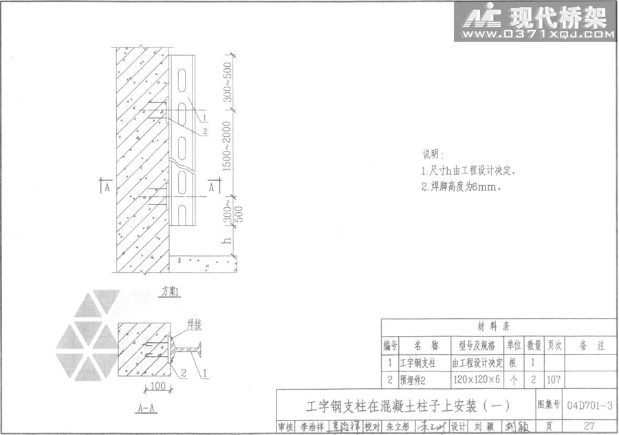 工字钢支柱在混凝土柱子上的安装（一）