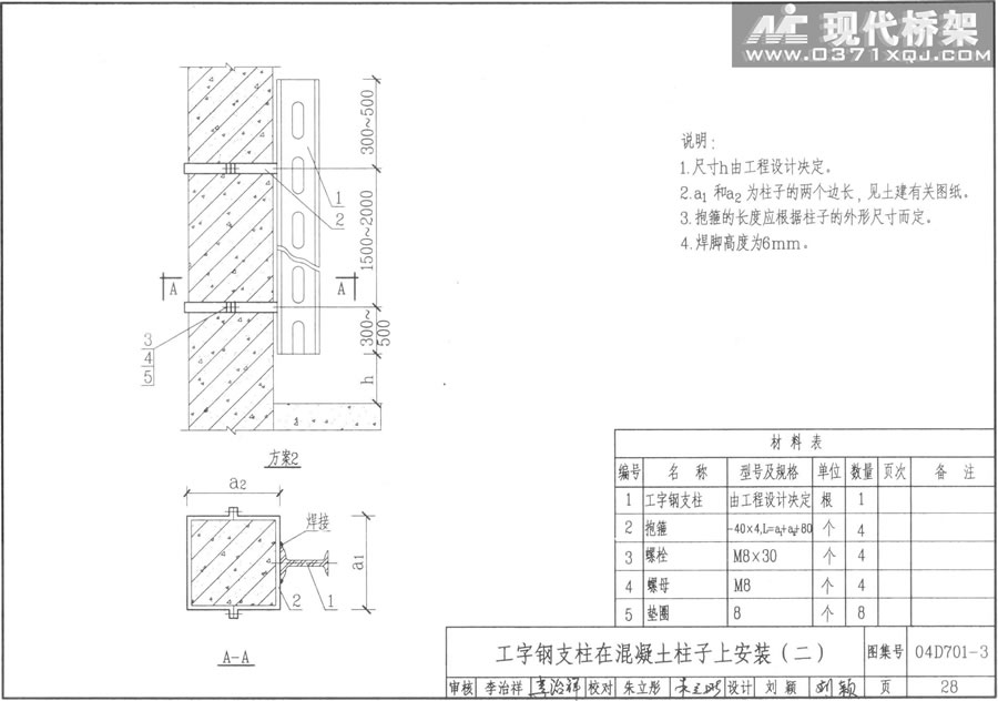 工字钢支柱在混凝土柱子上的安装（二）