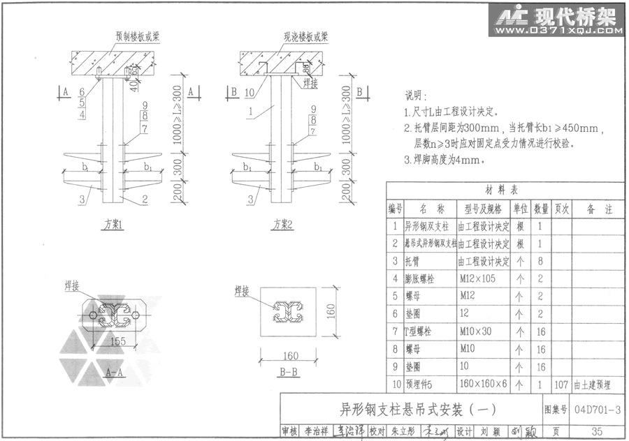 异形钢支柱悬吊式安装（一）