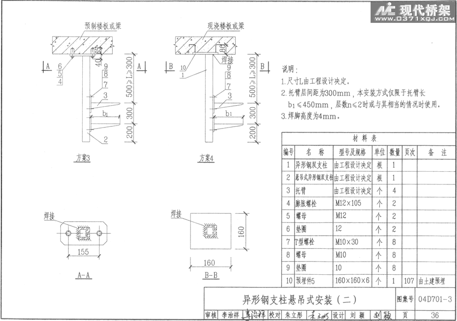 异形钢支柱悬吊式安装（二）